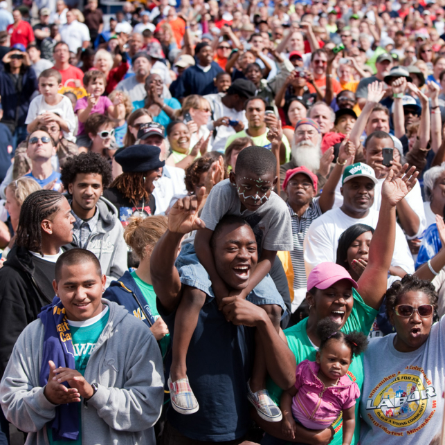 Large cheering crowd at a Labor Day event in 2010